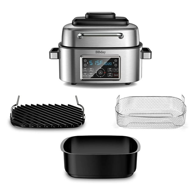 BBday Friteuse Électrique Combo 6.50 Litres 10 en 1 & Grill Intérieur Sans Fumée