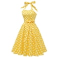 thumbnail image 2 of IBTOM CASTLE Women's Vintage Polka Dot Audrey Dress 1950s Halter Retro Cocktail Prom Dress Rockabilly Wedding Hepburn 50's 60's Party Swing Gown XL Yellow - Big Dots, 2 of 8