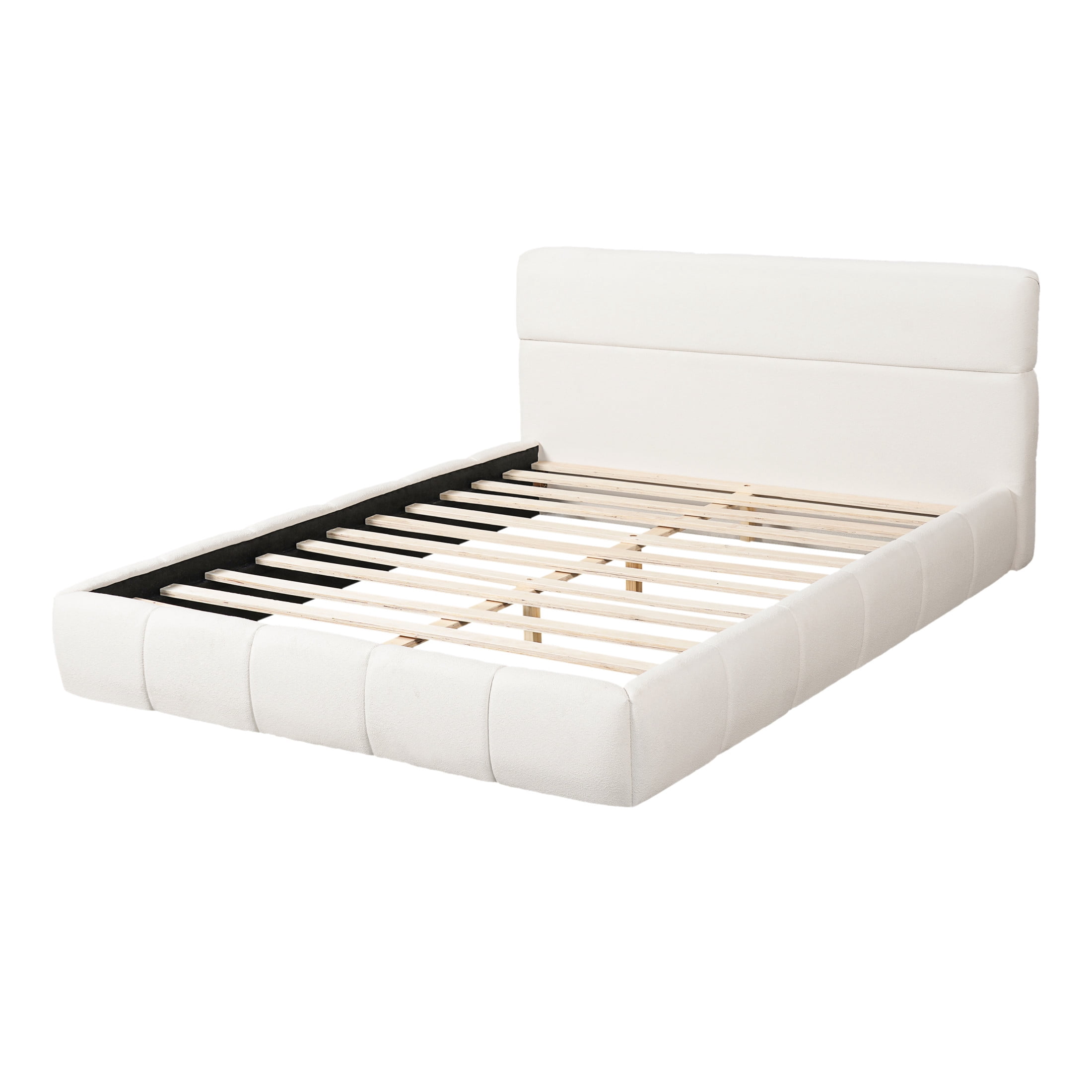 Christopher Knight Home Queen Size Boucle Upholstered Platform Bed Frame with Headboard, Cream White