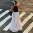 thumbnail image 4 of Polka Dot Skirts for Women Drawstring Elastic High Waisted A Line Pleated Skirts Summer Beach Vacation Maxi Skirts, 2XL, 4 of 5