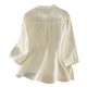 thumbnail image 2 of TaTaai Women's Loose Linen Embroidered Stand Collar Half Sleeve Tops Solid Color Casual Lightweight Soft Blouses for Daily Office Vacation Wear Gift, 2 of 5