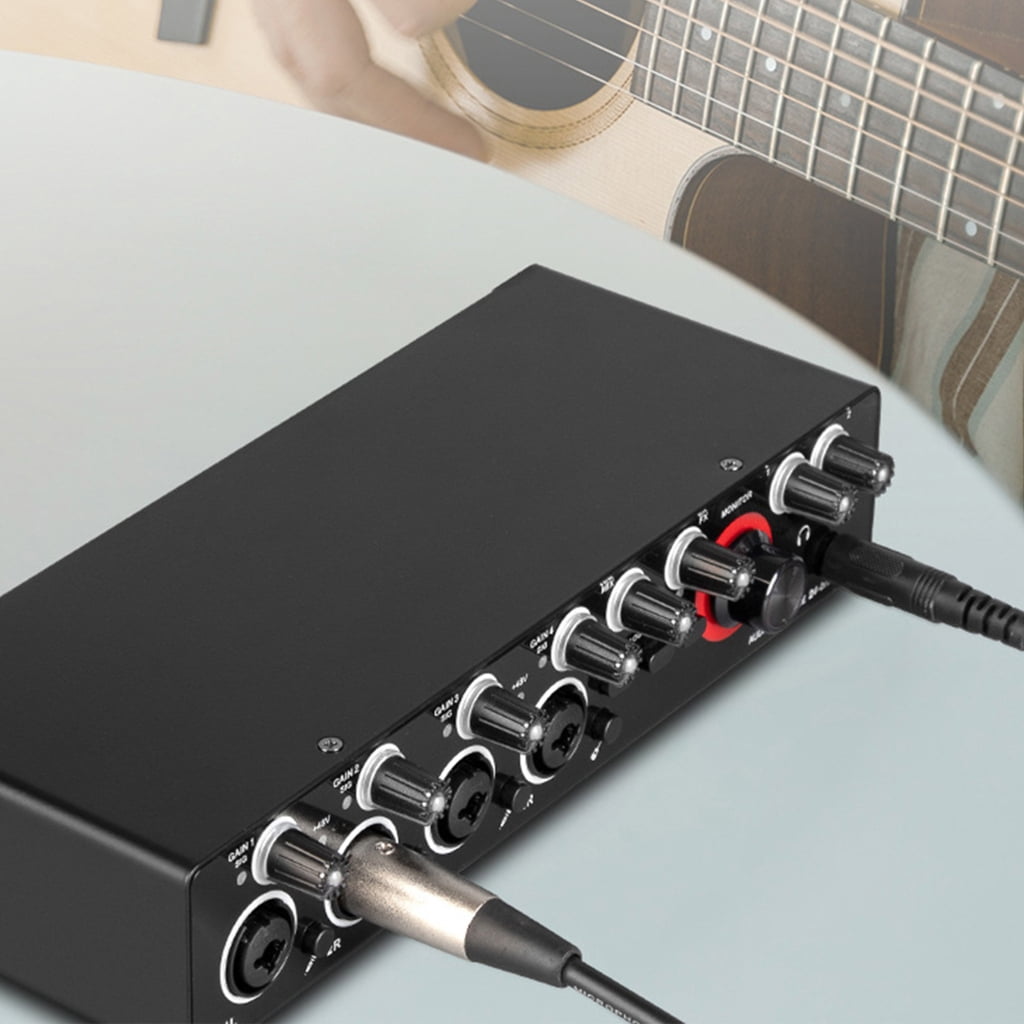 JZROCKER Four Channels Audio Interface Sound Card for Studio Recording Audio Mixer