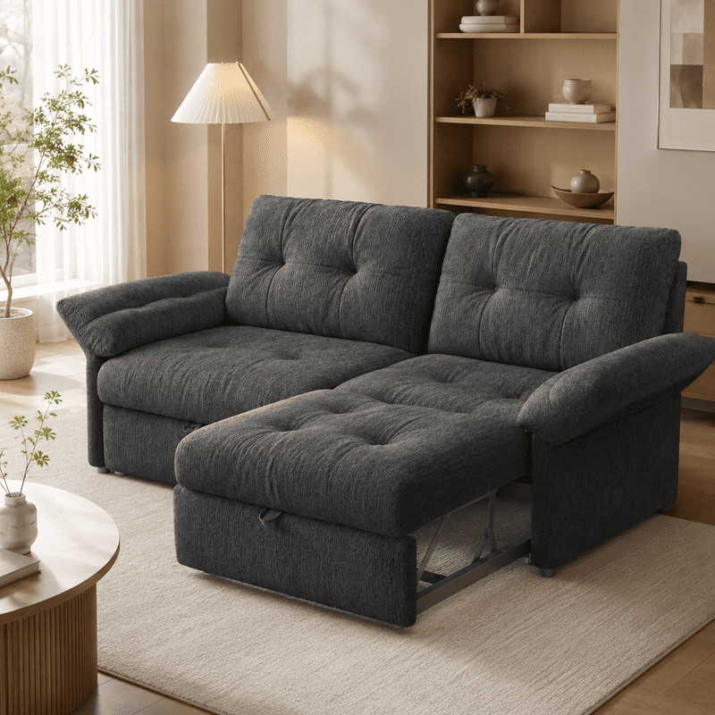 81.5" Convertible Sofa Bed, 2-in-1 Sleeper Sofa with Plush Chenille Fabric, High-Resilience Foam, Solid Wood Frame, Chenille Sofa Couch for Living Room, Guest Room, Apartment