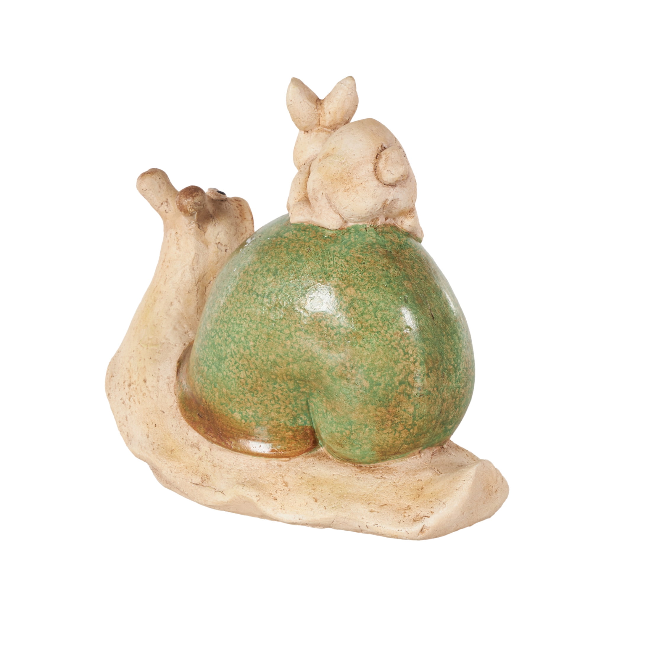 DecMode 12" Snail Garden Sculpture with Rabbit and Green Accents