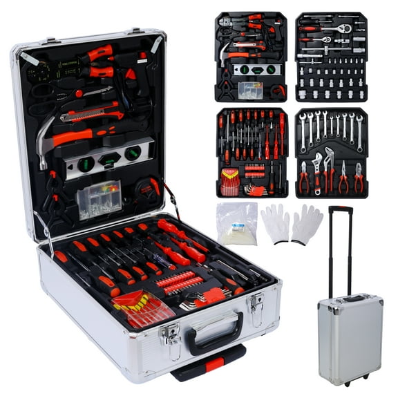 899pcs Tool Set for Men, Rolling Tool Box with 4 Drawers, General Household Handyman Tool Kit, Home Repair Kit, Maintenance, Garden, Silver