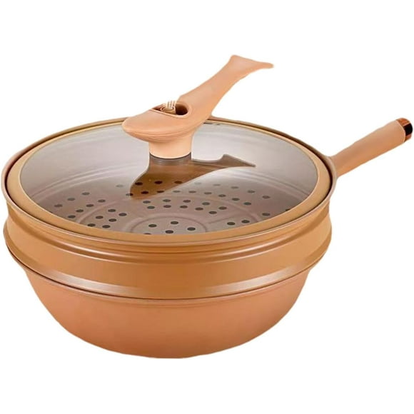 FYBTO Iron Wok with Lid, Non-Stick Frying Pans, Energy-Concentrating Pot Bottom, Frying Wok Pan with Lid, Small Wok Pan for Electric,induction and gass Stoves-0719