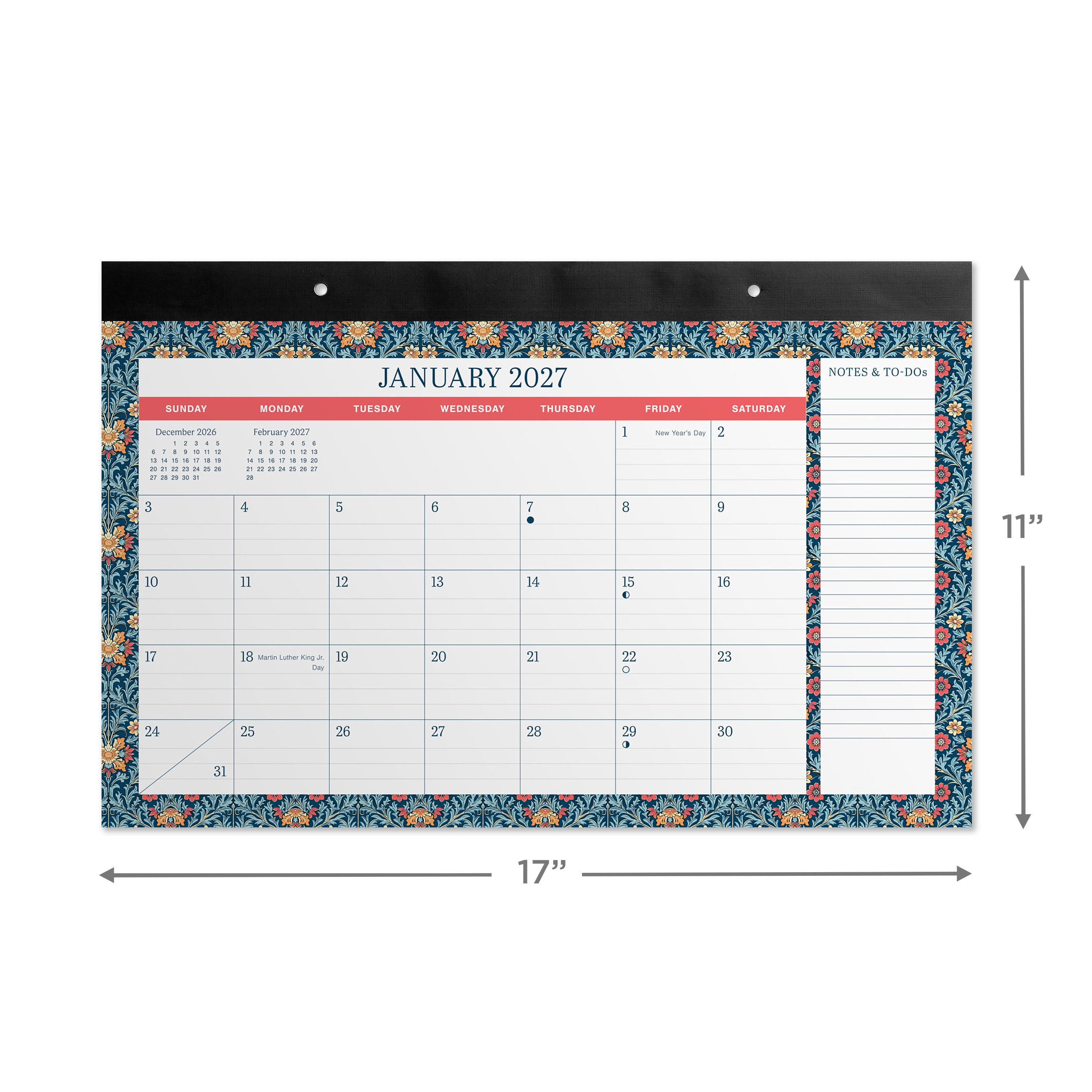 Pen+Gear Vintage Floral Desk Pad Calendar 2027, 17x11 Inches, January to December