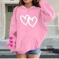 thumbnail image 2 of CPNG Girls Hoodies Tops Double Heart Print Long Sleeve Hooded Sweatshirts with Front Pocket Kids Loose Fit Daily Pullover Sweatshirt, 2 of 5