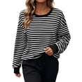 thumbnail image 2 of YHAJDS Womens Trendy Tops Striped Print Crew Neck Raglan Long Sleeve Sweatshirt, 2 of 8