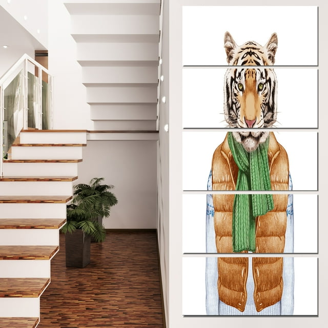 Tiger in Vest and Sweater - Contemporary Animal Art Canvas