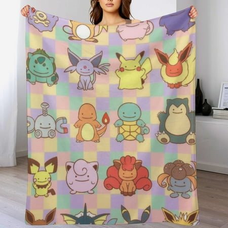 Cute Pokemon Cartoon Blanket Anime Flannel Throw Blanket Warm Soft for Couch Bed Sofa Living Room All Season Birthday