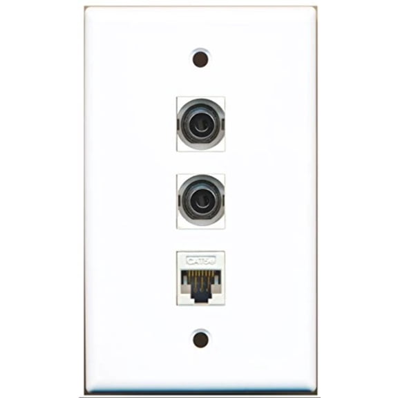 RiteAV - 2 Port 3.5mm and 1 Port Cat5e Ethernet White Wall Plate