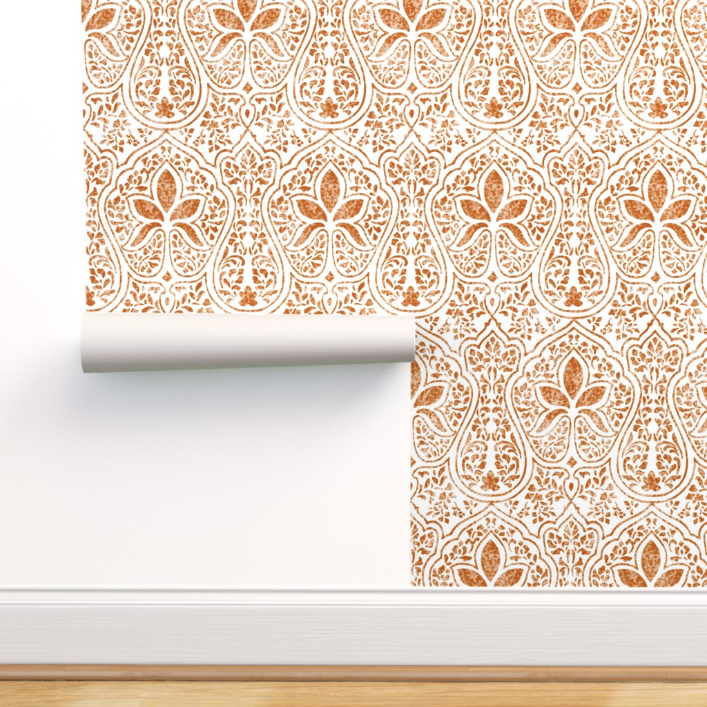 Peel-and-Stick Removable Wallpaper Orange Batik Burnt Spiced Pumpkin