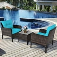 thumbnail image 2 of Costway 3PCS Outdoor Rattan Conversation Set Patio Garden Cushioned Sofa Chair Turquoise, 2 of 11