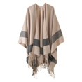 thumbnail image 1 of GDREDA Cape Cardigan à Rayures pour Femmes Automne Hiver Coupe-Vent Chaud Mode Café, Taille Unique, 1 of 3