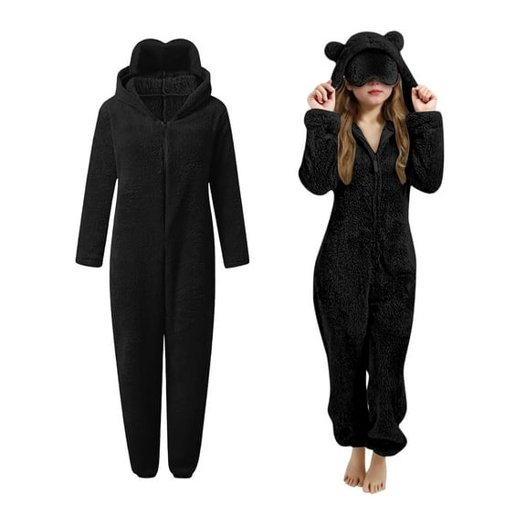 Girl Onesies Warm Animal Pajamas with Eye Mask Bear Jumpsuits Kids Hooded Rompers Zipper Onesie Pajamas One-Piece Loungewear Kids Outerwear 5-6 Years