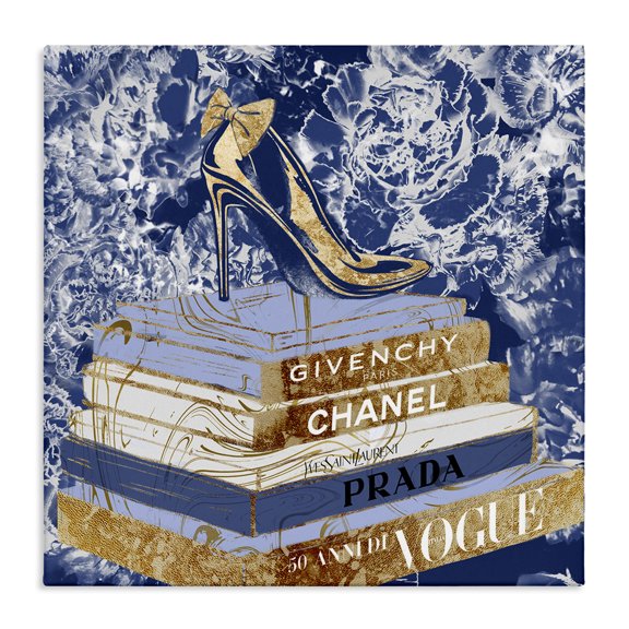 Stupell Industries Modern Heels on Fashion Books Blue Canvas Art, 17 x 17, by Ziwei Li