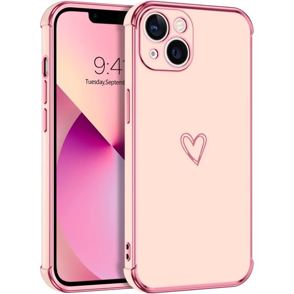 AmPm Case for iPhone 13, iPhone 13 Cases Cute Heart Pattern Soft TPU Plating Cover for Women Girls with Camera Protection & 4 Corners Shockproof Protection Phone Cases for iPhone 13 6.1" Black