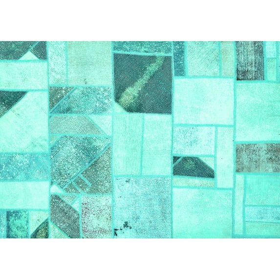 Ahgly Company Indoor Rectangle Patchwork Turquoise Blue Transitional Area Rugs, 2' x 5'
