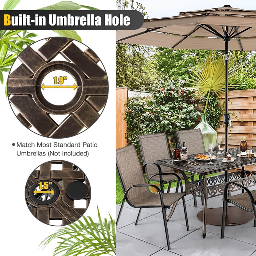 Aimee Lii 59" Aluminum Patio Dining Table with Umbrella Hole fot 6 Persons, Outdoor Patio Furniture, Bronze