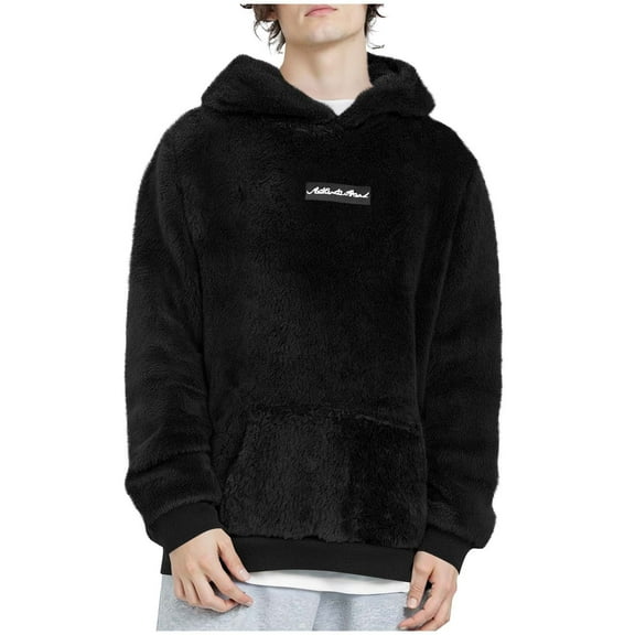 MELDVDIB Mens Fuzzy Hoodies Solid Color Front Pocket Fluffy Fleece Hooded Sweatshirt Warm Casual Style in Cool Weather Outfits