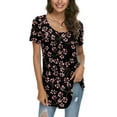 thumbnail image 1 of CATHY Women's 2022 Summer Short Sleeve Pleated Blouse Loose Flowy Tunic Top, 1 of 3