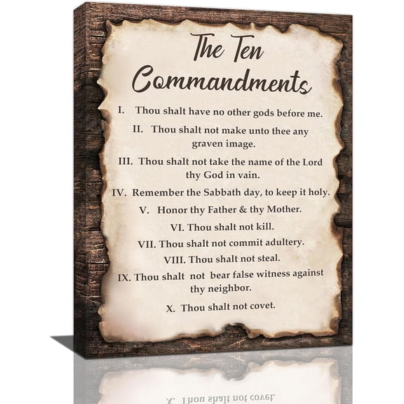The Ten Commandments Decor Wall Art 10 Commandments Bible Verse Christian Religion Scripture Pictures Wall Decor Canvas Painting Prints Artwork Framed for Church Bedroom Bathroom Kitchen 12"x16"