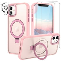CASEFIV for iPhone 11 Case,with Magnetic Invisible Stand [Military Drop Protection] [Compatible with MagSafe] Shockproof Slim Translucent Anti-Slip with 2 Screen Protector 2 Lens Protector,Pink