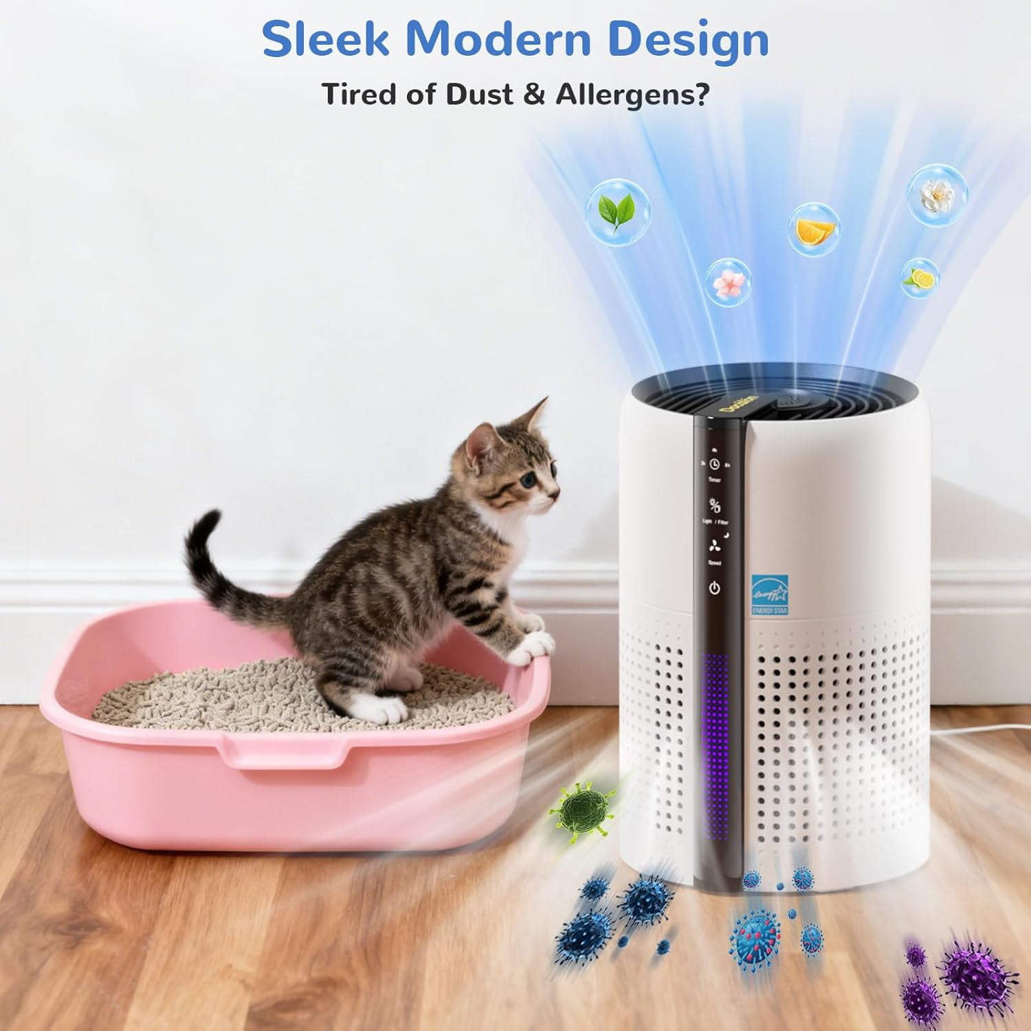 Litter Deodorizer, 99% Activated Carbon Adsorption Plug in Freshener for Home, Litter Box, Kitchen, Bathroom, Ion Purifier Quiet Portable