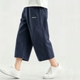 thumbnail image 2 of Boys 100% Cotton Cargo Capri Pants 5-14 Years with Muti Pockets Wide Leg Loose Elastic Waist Drawstring Shorts Sweatpants Navy, 2 of 9