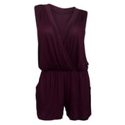 Angle View: eVogues Plus size Deep V-Neck Sleeveless Romper Wine