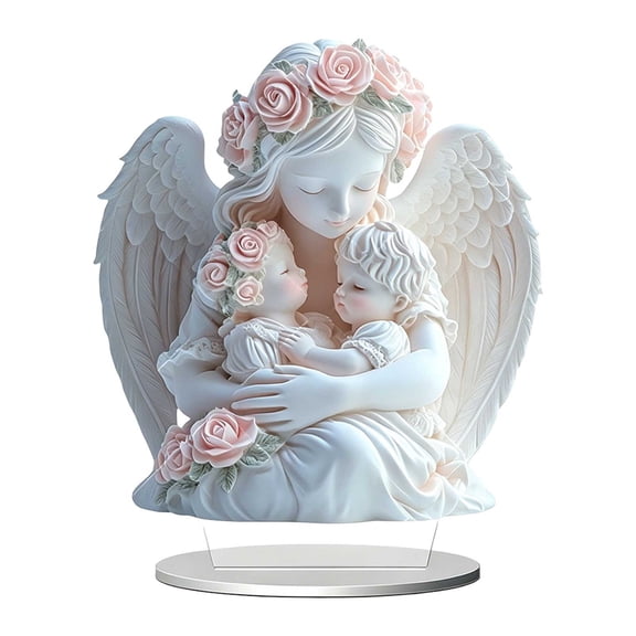 7.87 In Guardian Angel Mother’s Day Table Decorations Cute Mom and Baby Figurine Acrylic Flat Ornaments Desktop Decorations Gifts for Mom,for Shelf Home Decor,Mother's Gift