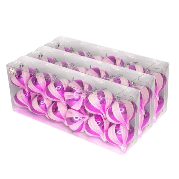 36 Pack Hot Pink Onion Ornament with Glitter Stripes