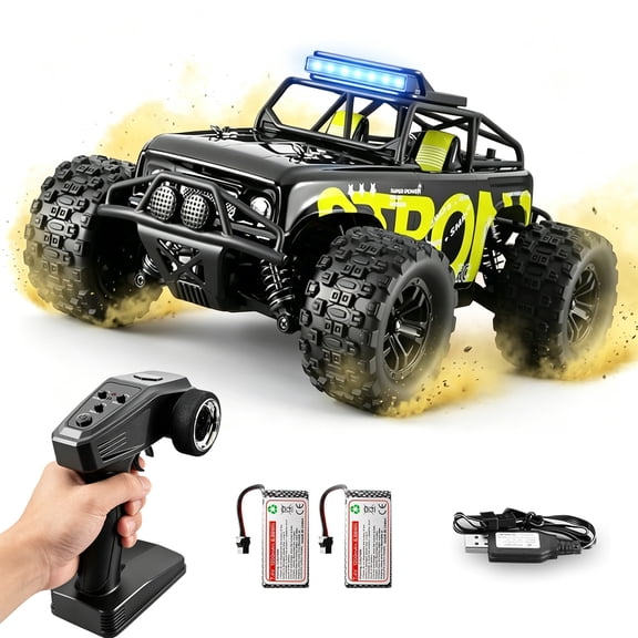 Rirool 1/18 4WD RC Car, 40KM/H High-Speed Remote Control Truck with 2 Batteries, 2.4GHz Off-Road Monster Truck for All Terrains, Waterproof RC Car, Black Green
