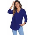 thumbnail image 3 of hirigin Women?s Loose Shirt, Casual Solid Color V-neck Three-quarter Sleeve Pullover, 3 of 8