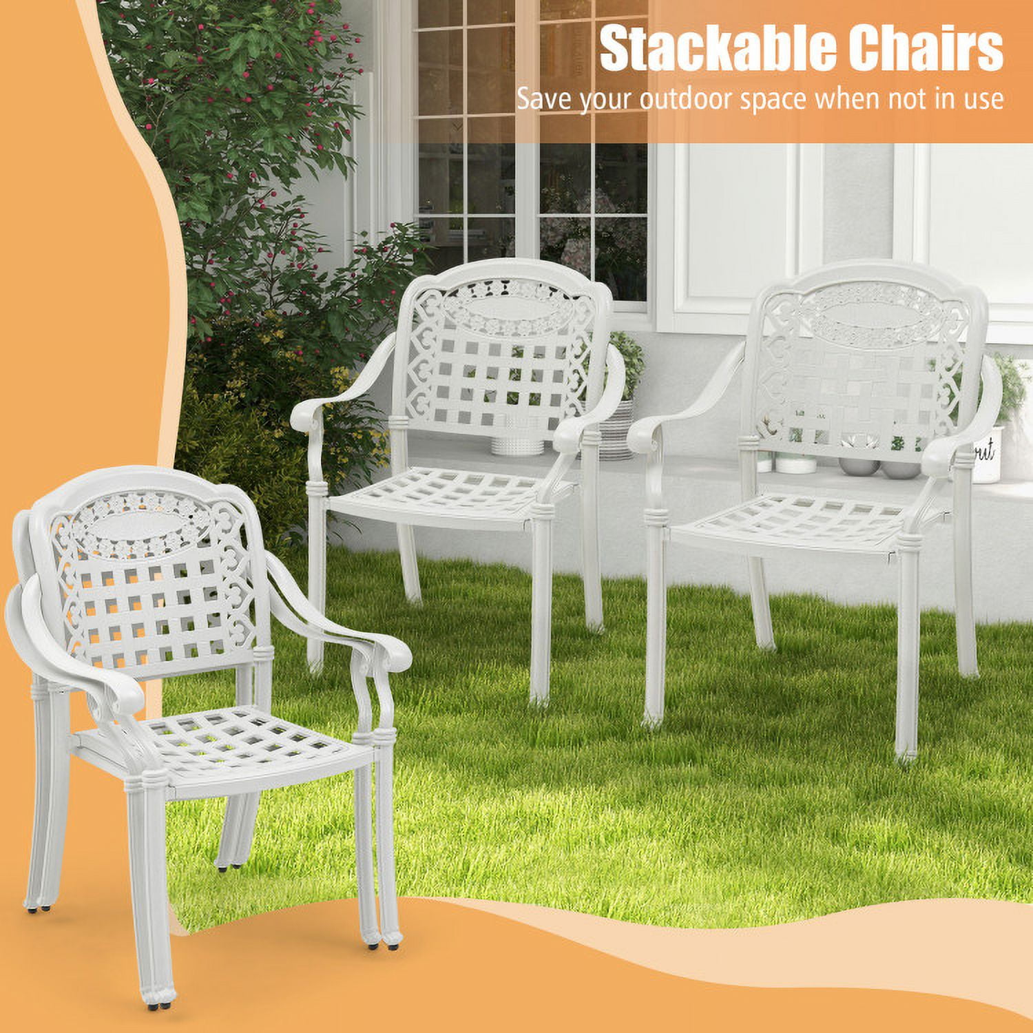 Aimee Lii Set of 2 Cast Aluminum Patio Chairs with Armrests, Outdoor Patio Set, White Aimee Lii Set of 2 Cast Aluminum Patio Chairs with Armrests, Outdoor Patio Set, White
