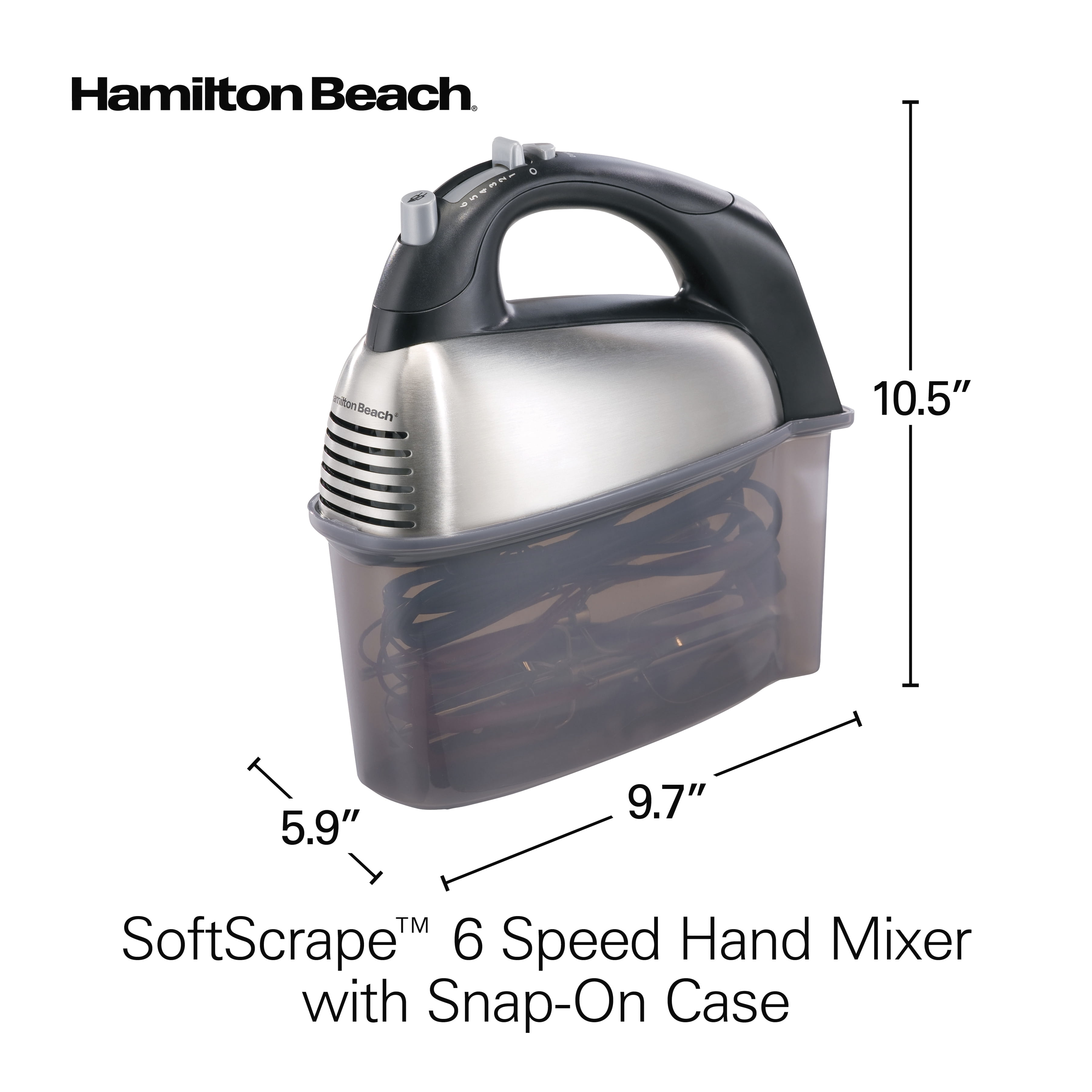 Hamilton Beach 6 Speed Electric Hand Mixer with Snap-On Case, 3 Dishwasher  Safe Attachments, Black, 62683 