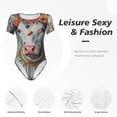 thumbnail image 6 of Uemuo Vintage Colorful Floral Cow Pattern Women's One Piece Short Sleeve Swimsuit Rash Guard Surfing Modest Quick-drying Swimsuit Beach Essentials-Medium, 6 of 9