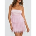 thumbnail image 6 of Elippeo Women's Tube Top Dress Strapless Solid Color Ruffle Hem Mini Party Dress Slim Fit Tiered Dress, 6 of 10