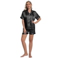 thumbnail image 3 of DAKIMOE Womens Silky Satin Pajama Set Short Sleeve Shirt with Shorts 2 Piece Pjs Sets Soft Silk Sleepwear Nightwear Button-Down Loungewear S-XL, Black, L, 3 of 10