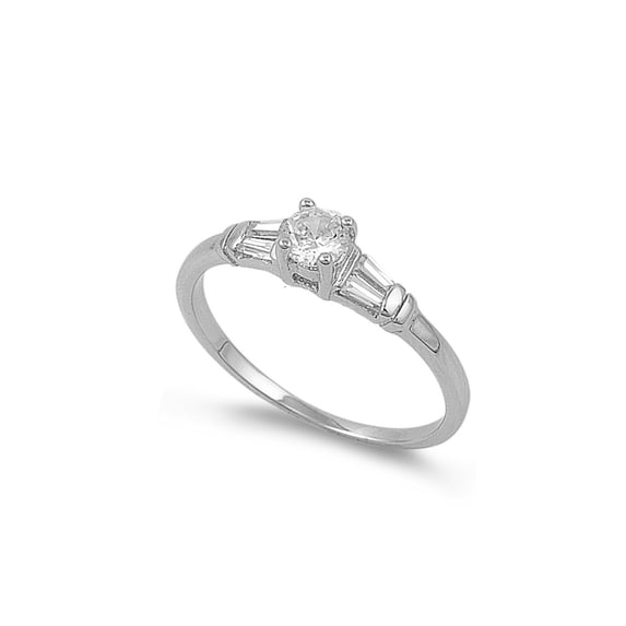Round Center Cubic Zirconia Ring Sterling Silver 925