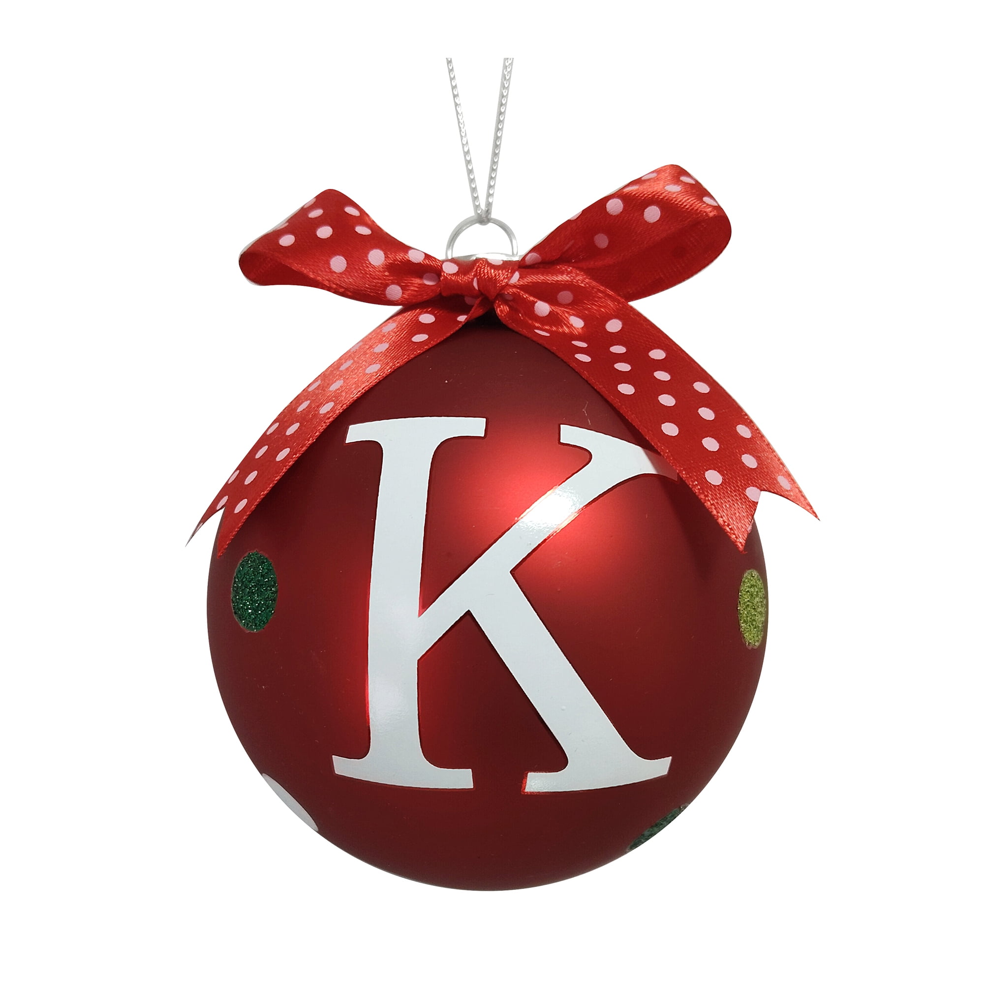 HOLIDAY TIME K RED LETTER GLASS ORNAMENT