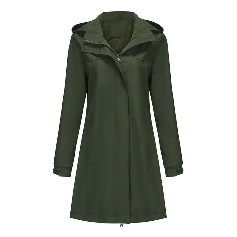 Womens Waterproof Trench Coats Detachable Hood Long Windbreaker