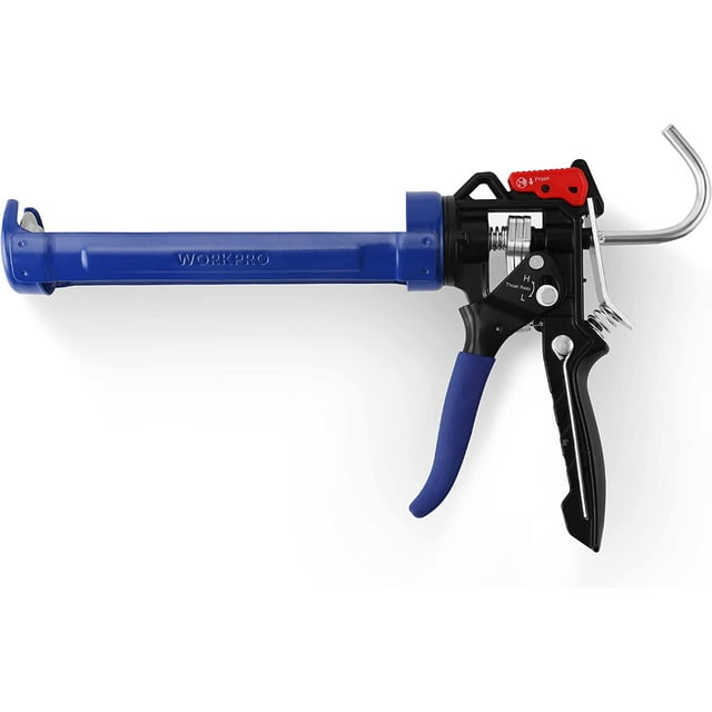 Pistolet de Calfeutrage à Scellant - Taux de Poussée 9:1 et 18:1 Réglable, Pistolet en Silicone Anti-Goutte et Régulateur, Tige de Cartouche Manuelle avec Berceau, Tige Ronde Lisse pour Tubes de Calfeutrage de 10 Oz