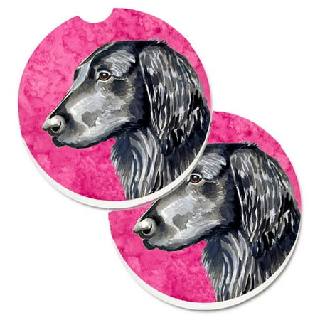 

Pink Flat Coated Retriever Set of 2 Cup Holder Car Coaster