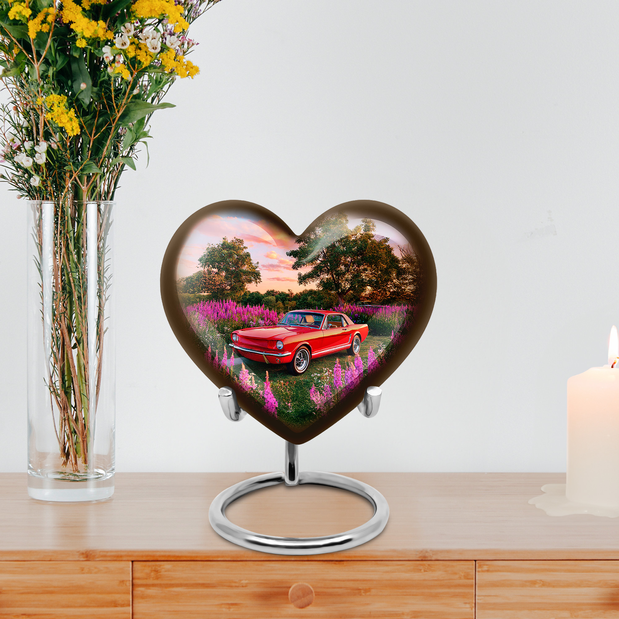 MUKTIVE Red Car Urn for Dad and Mom Remains, Keepsake Heart Urns for Human Ashes Adult Female, Grey Funeral Urn for Ashes for Male Remains, Memorial Lavender Flower Urns, 3 Inch