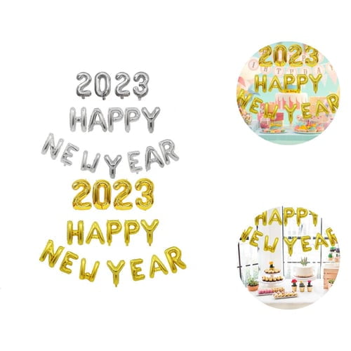 9Pcs/Set Aluminum Film Balloons Festive Fine Workmanship Ultralight Tear-resistant Ornamental Decorate Solid Color 2023 Happy New Year Balloons Kit for Living Room