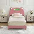 thumbnail image 3 of IDEALHOUSE Twin Bed Frame Upholstered Platform with LED Lights and Headboard, Strong Wooden Slats Support 350lbs Capacity, Twin Size Bed Frame for Kids Boys Girls Teens, No Box Spring Needed, Pink, 3 of 7