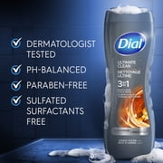 Dial Men 3in1 Body, Hair and Face Wash, Ultimate Clean, Amber Woods Scent, 16 fl oz
