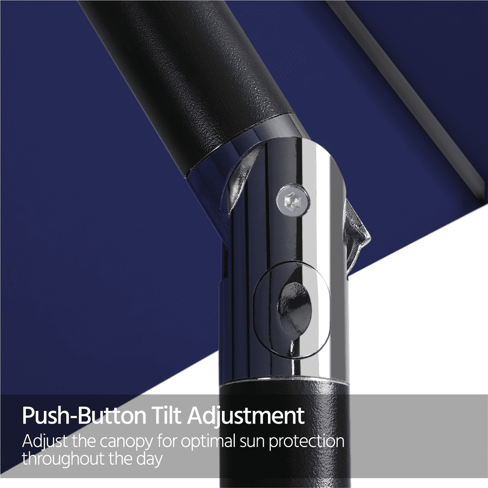 Renwick 10 Ft Outdoor Patio Umbrella with 32 LED Lights, Navy Blue